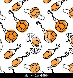 Orange Seamless pattern of sketches various female jewerly. Vector illustration isolated. Can used for textile, wrapping paper, cover design, beauty background.  Stock Vector