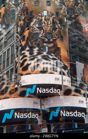 Nasdaq headquarters in Times Square in New York on Sunday, February 11, 2024. Photographed with a prism filter(© Richard B. Levine) Stock Photo