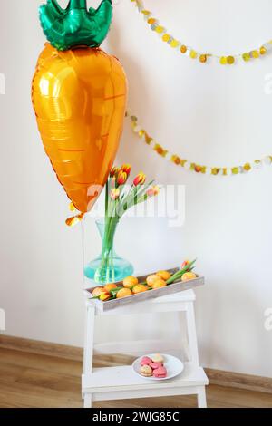 decor for Easter with balloons and Easter eggs Stock Photo