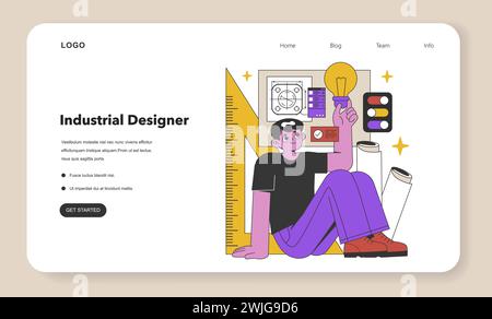 Innovative Industrial Designer Conceptualizing Products. A visionary thinker sketches new inventions, blending practicality with creative design. Flat vector illustration. Stock Vector