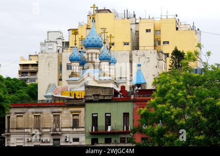 Russian Orthodox Church in the 17th century Muscovite style, opened in 1904, designed by the architect of Russia's Holy Synod, Mihail Preobrazensky. Stock Photo