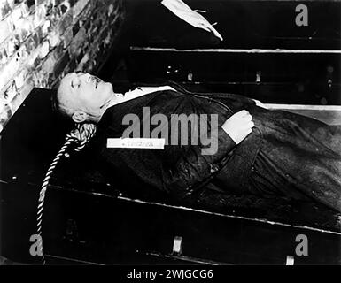 Julius Streicher. Body of the Nazi leader, Julius Streicher (1885-1946) after his hanging for war crimes, 1946 Stock Photo