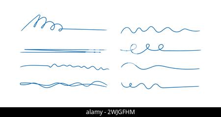 Strike through underlines set in doodles style. Brush stroke markers collection. Typography ink brush lines. Stock Vector