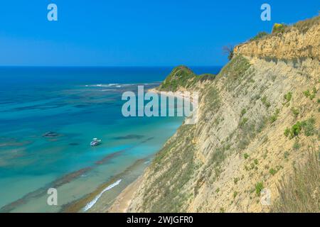 Cape of Rodon, known as Cape of Skanderbeg, is rocky cape on Adriatic Sea north of Durres, Albania. It is a popular tourist destination for its Stock Photo