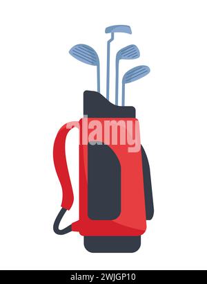 Red and black golf bag full of clubs, golfer sport equipment. Vector Illustration Stock Vector