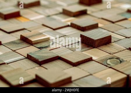 natural wooden mosaics tiles, wood cubes wall cladding, interior design ...