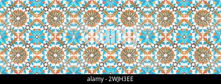 Colorful hand painted arabic tiles with geometric design - Spanish ceramic pattern - Background Texture Stock Photo