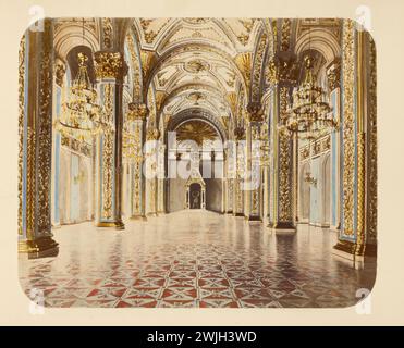 Moscow, Russia. Inside archway courtyard. Handcolored photographs mounted on cards.  Late 19th century Stock Photo