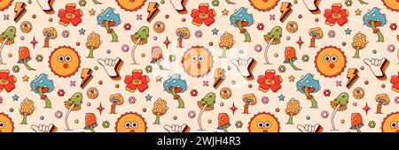 Groovy retro seamless web banner. Stock Vector