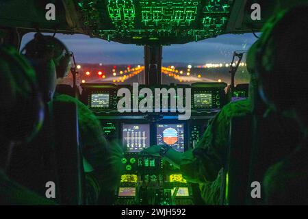 Joint Base Charleston, USA. 30th Jan, 2024. U.S. Air Force pilots assigned to the 14th Airlift Squadron conduct a simulated operation near Nellis Air Force Base during Bamboo Eagle 24-1, January. 30, 2024. Bamboo Eagle provides Airmen, allies and partners a flexible, combat-representative, multidimensional battlespace to conduct testing tactics development, and advanced training in support of U.S. national interests. (Credit Image: © U.S. Air Force/ZUMA Press Wire) EDITORIAL USAGE ONLY! Not for Commercial USAGE! Stock Photo