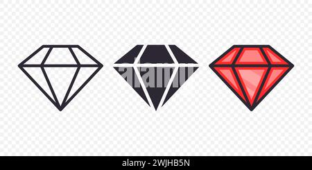 Vector Flat Simple Minimalistic Gemstone Icons Set. Diamond, Crystal, Rhinestones Closeup Isolated. Jewerly Concept. Design Template of Gemstones, Gem Stock Vector