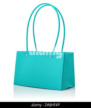 Blue paper bag isolated on white background with reflection Stock Photo
