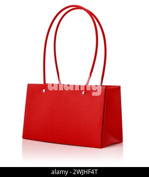 Red paper bag isolated on white background with reflection Stock Photo