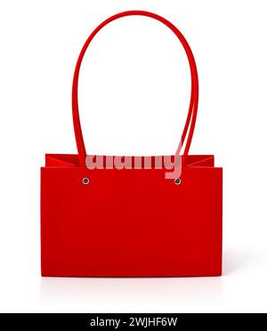 Red paper bag isolated on white background with reflection Stock Photo