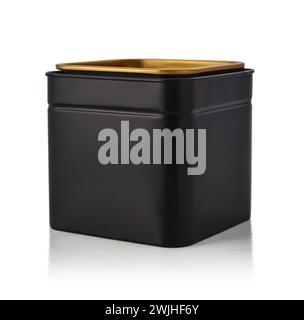Black metal container for tea or coffee isolated on white Stock Photo