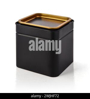 Black metal container for tea or coffee isolated on white Stock Photo