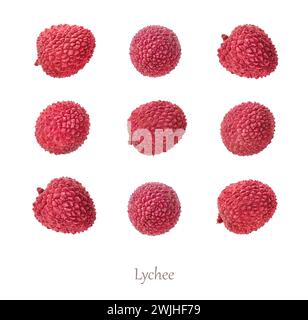 Set of lychee berries, isolated on white background Stock Photo