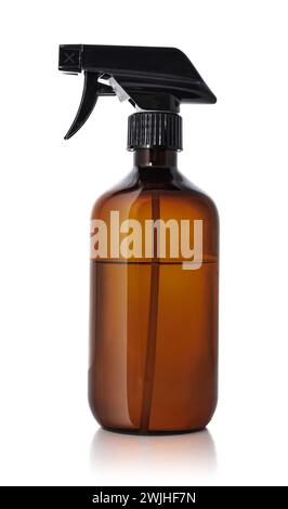 Amber brown blank plastic trigger sprayer detergent bottle isolated on white background. Stock Photo