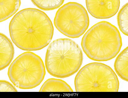 Fresh lemon slices pattern as background on white, close up Stock Photo
