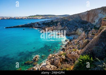 Cliffs at Blata il-Bajda off St Paul's Bay, Mistra, Malta Stock Photo