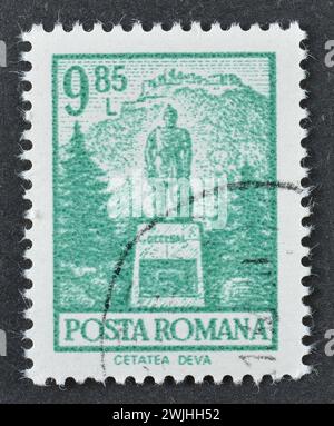 Cancelled postage stamp printed by Romania, that shows Deva citadel, circa 1972. Stock Photo