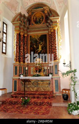 Altar, Sankt Bartholomae, St Bartholomew's Church at Koenigssee, Berchtesgaden National Park, Bavaria, Germany Stock Photo