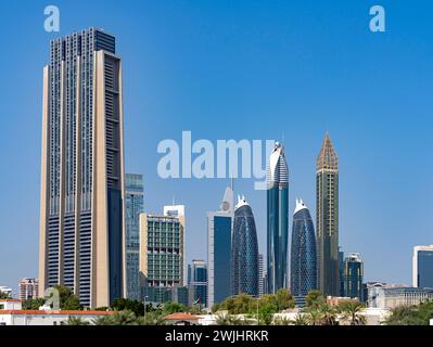 Dubai, Downtown skyscrapers and Sheik Zayed Road, United Arab Emirates, Middle East Stock Photo