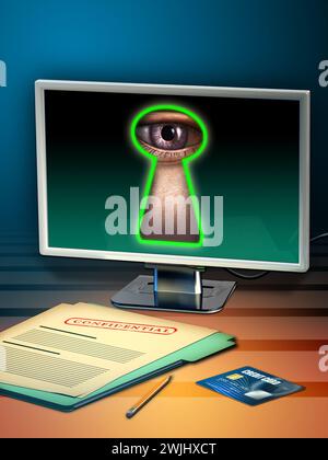 Using internet to steal personal data. Digital illustration. Stock Photo