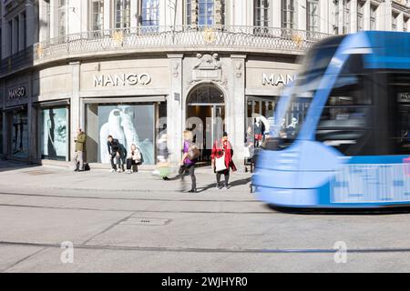 Munich, Germany. 15th Feb, 2024. Mango Fashion Store. People, including some tourists, go shopping or for a walk in the pedestrian zone in Munich, Germany on February 15, 2024. (Photo by Alexander Pohl/Sipa USA) Credit: Sipa USA/Alamy Live News Stock Photo