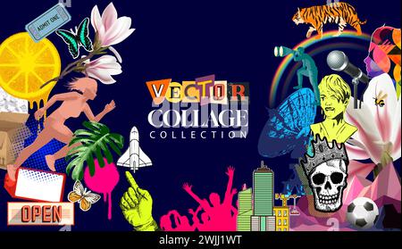 A vector collection of random objects from the everyday to more wild and unique items. Create collages Stock Vector