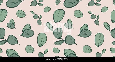 Botanical line seamless pattern of a eucalyptus leaves branch for wedding invitation and cards, textile products, web, wrapping paper and poster, temp Stock Vector