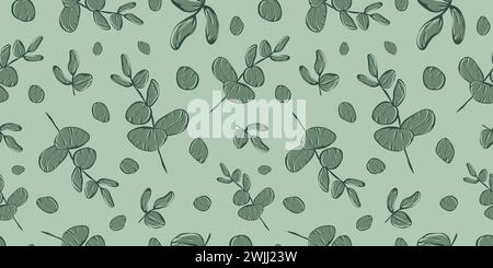 Botanical line seamless pattern of a eucalyptus leaves branch for wedding invitation and cards, textile products, web, wrapping paper and poster, temp Stock Vector