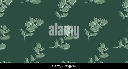 Botanical line seamless pattern of a eucalyptus leaves branch for wedding invitation and cards, textile products, web, wrapping paper and poster, temp Stock Vector