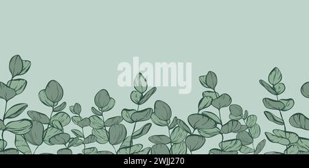 Botanical line seamless pattern of a eucalyptus leaves branch for wedding invitation and cards, textile products, web, wrapping paper and poster, temp Stock Vector