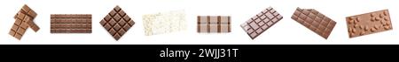 Set of different sweet chocolate bars on white background Stock Photo