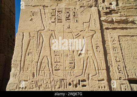 Ancient Egyptian structures, walls, columns, pillar covered colorful ...