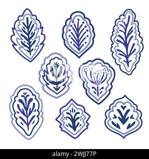 Blue and white abstract ornamental design elements. Vector hand-drawn illustration Stock Vector