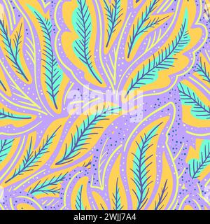 Colorful seamless pattern with chaotic floral and psychedelic abstract elements. Vector illustration. Stock Vector