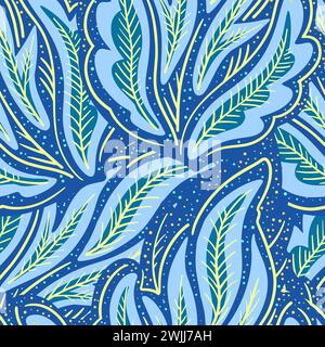 Colorful seamless pattern with chaotic floral and psychedelic abstract elements. Vector illustration. Stock Vector
