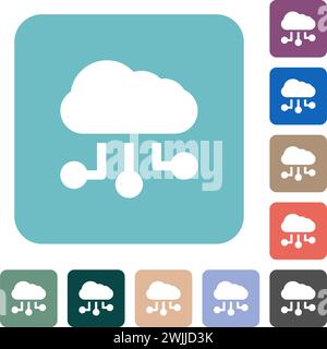 Cloud connections solid white flat icons on color rounded square backgrounds Stock Vector