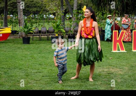 Honolulu, Hawaii, USA. 15th Feb, 2024. The Council for Hawaiian Advancement has rekindled the defunct Kodak Hula Show with some of the same musicians and dancers from the original show which closed in 2002 after running 65 years. (Credit Image: © J. Matt/ZUMA Press Wire) EDITORIAL USAGE ONLY! Not for Commercial USAGE! Stock Photo