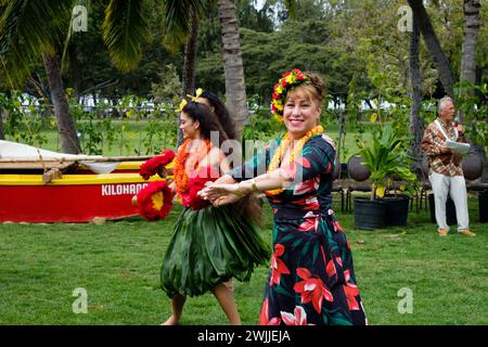 Honolulu, Hawaii, USA. 15th Feb, 2024. The Council for Hawaiian Advancement has rekindled the defunct Kodak Hula Show with some of the same musicians and dancers from the original show which closed in 2002 after running 65 years. (Credit Image: © J. Matt/ZUMA Press Wire) EDITORIAL USAGE ONLY! Not for Commercial USAGE! Stock Photo