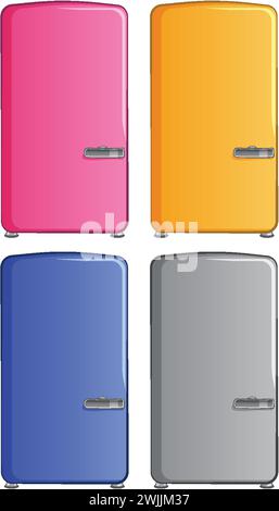 Four vintage fridges in vibrant assorted colors Stock Vector
