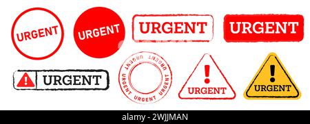 text urgent red square circle triangle stamp label sticker sign important information Stock Vector