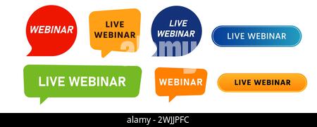 Webinar online video seminar button and speech bubble label for online lesson learn educate knowledge Stock Vector