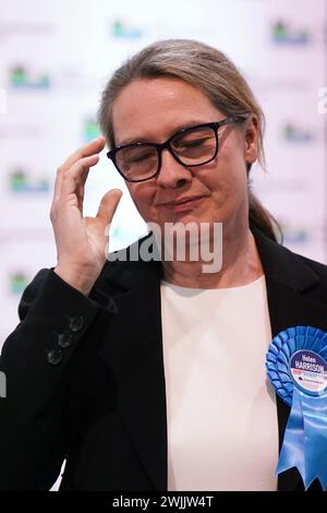 Conservative Party candidate Helen Harrison during the Wellingborough by-election at the Kettering Leisure Village, Northamptonshire. Stock Photo