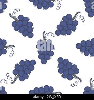 Ripe branches of blue grapes background. Seamless pattern wine material. Berry repeat ornament. Grape print for textiles, packaging, design, vector Stock Vector