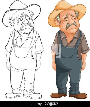 Cartoon of a sad, elderly farmer standing alone Stock Vector Image ...