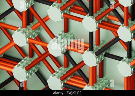 A composition in which bright multi-colored re-ins are stretched on buttons. 3D rendering digital illustration. Abstract  crossing lines pattern Stock Photo