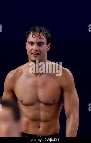 Doha, Qatar. 16th Feb, 2024. DOHA, QATAR - FEBRUARY 16: Nyls Korstanje of the Netherlands competing in the Men 100m Butterfly Heats on Day 15: Swimming of the Doha 2024 World Aquatics Championships on February 16, 2024 in Doha, Qatar. (Photo by MTB-Photo/BSR Agency) Credit: BSR Agency/Alamy Live News Stock Photo